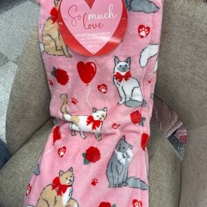 Pink Velvet Plush Valentine Cat Throw Blanket